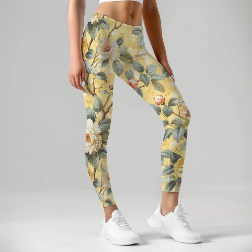 Yellow floral leggings