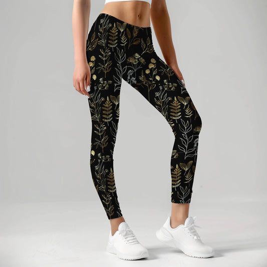 Boho Leaf black leggings